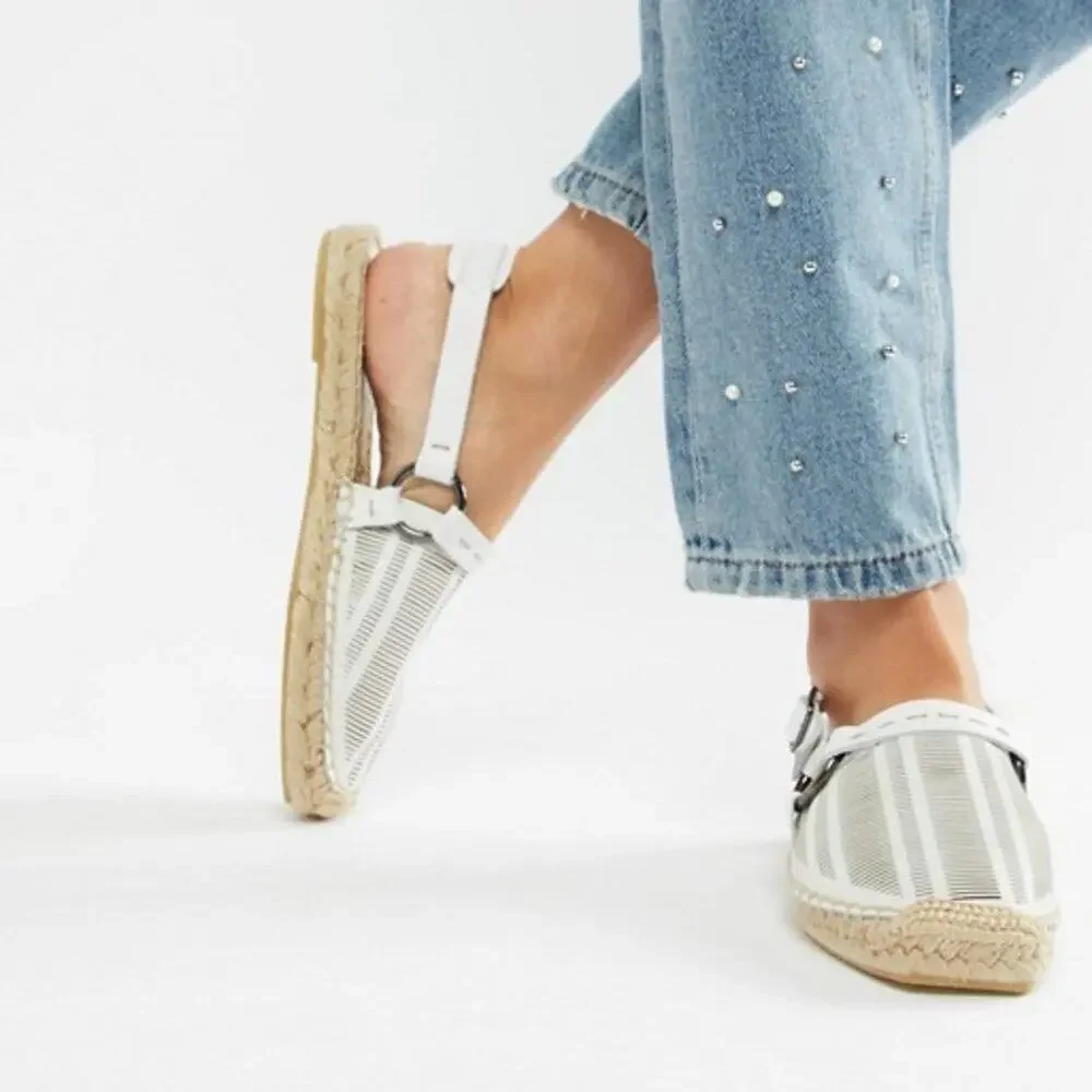 A609 • White Perforated Leather Slingback Espadrille Flats